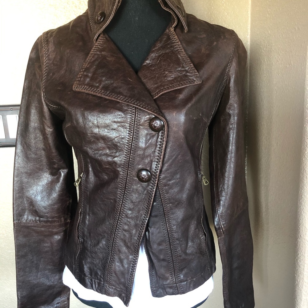 Brown leather jacket size small - Picture 2 of 6